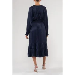 August Sky Women's Drawstring Neckline Midi Dress