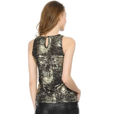 Allegra K Women's Party Shiny Sleeveless Club Metallic Tank Top 6 Allegra K Women's Party Shiny Sleeveless Club Metallic Tank Top - Image 4