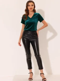 Allegra K Women's Baisc V Neck Velvet Short Sleeve T-Shirt -Mizuno Shop GUEST c5a816a7 f001 45e5 a812 2d10664ebf1d