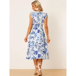 Allegra K Women's V Neck Lace Insert Waist Midi Floral Sundress -Mizuno Shop GUEST cc0b344c fa5e 4853 9f3e 0535f68822e2