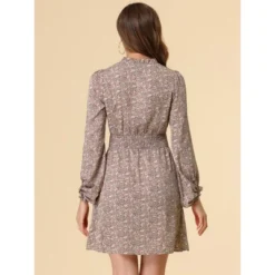 Allegra K Women's Smocked Waist Tie Neck Floral Long Sleeve Dress -Mizuno Shop GUEST d384c6b2 2dc1 450f 8959 de10ee83e349