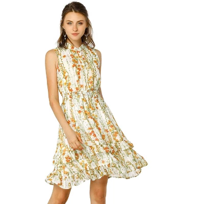 Allegra K Women's Floral A-line Smocked Waist Tiered Ruffled Chiffon Mini Dress 9 Allegra K Women's Floral A-line Smocked Waist Tiered Ruffled Chiffon Mini Dress - Image 7