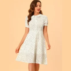 Allegra K Women's Peter Pan Collar Tie Neck Short Sleeves A-Line Elegant Belted Floral Dress 13 Allegra K Women's Peter Pan Collar Tie Neck Short Sleeves A-Line Elegant Belted Floral Dress -Mizuno Shop GUEST d45919ce 4d28 4d0b a54c a458c12643a3