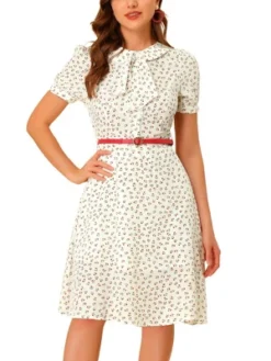 Allegra K Women's Peter Pan Collar Tie Neck Short Sleeves A-Line Elegant Belted Floral Dress 15 Allegra K Women's Peter Pan Collar Tie Neck Short Sleeves A-Line Elegant Belted Floral Dress -Mizuno Shop GUEST d7528153 978d 48d8 8ff7 df312dc4814b