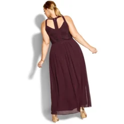 Women's Plus Size Paneled Bodice Maxi Dress - Bordeaux | CITY CHIC