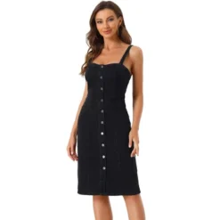 Allegra K Women's Sweetheart Neckline Straps Sleeveless Button Down Denim Dresses -Mizuno Shop GUEST d9ca707b 8d9f 49be 90c5 276798d9c808