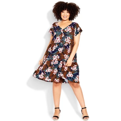 Avenue Women's Plus Size Unwind Tier Dress - Hibiscus Palm | LORALETTE 8 Avenue Women's Plus Size Unwind Tier Dress - Hibiscus Palm | LORALETTE - Image 6