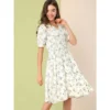 Allegra K Women's Vintage Floral Peter Pan Collar High Waist Puff Sleeve A-line Flowy Midi Dress