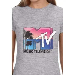 MTV Womens' Music Television Beach Classic Icon '80s Crewneck T-Shirt Grey