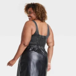 Women's Slim Fit Smocked Back Denim Corset Tank Top - Ava & Viv™