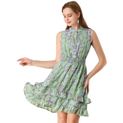 Allegra K Women's Floral A-line Smocked Waist Tiered Ruffled Chiffon Mini Dress 10 Allegra K Women's Floral A-line Smocked Waist Tiered Ruffled Chiffon Mini Dress - Image 8