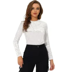 Allegra K Women's Casual Vintage Velvet Crew Neck Long Sleeve T-shirts -Mizuno Shop GUEST f0eefcb4 5908 4d92 b626 0347caa9d274