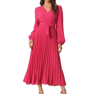 Seta T Women's Spring Fall Long Lantern Sleeve Wrap V Neck Flowy Ruffle Pleated Midi Dresses 11 Seta T Women's Spring Fall Long Lantern Sleeve Wrap V Neck Flowy Ruffle Pleated Midi Dresses - Image 9