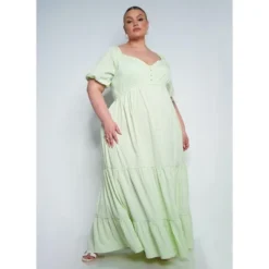 Rebdolls Women's Puff Sleeve Tiered Maxi Dress