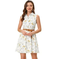 Allegra K Women's Floral Sleeveless Half Placket Above Knee Belted Summer Dress -Mizuno Shop GUEST f5e429ed b75d 483a 988d 9b0f3fbfe582