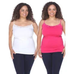 Women's Plus Size Lace Tank Tops Pack Of 2 - One Size Fits Most Plus - White Mark