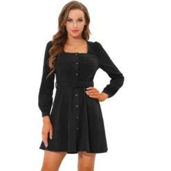 Allegra K Women's Square Neck Long Sleeve Button Front Corduroy Dress With Belt 11 Allegra K Women's Square Neck Long Sleeve Button Front Corduroy Dress With Belt -Mizuno Shop GUEST fa8ef060 997d 48c7 9979 8231e5deaa12