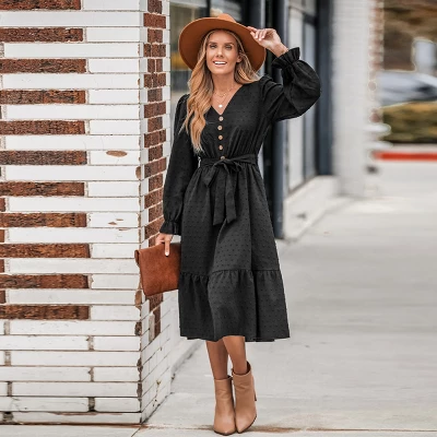 Women's Clip Dot Belted A-Line Midi Dress - Cupshe 6 Women's Clip Dot Belted A-Line Midi Dress - Cupshe - Image 4