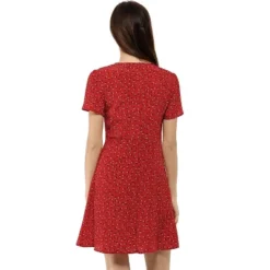 Allegra K Women's Floral Ruffle Trim Tie V Neck Shorts Sleeves Mini Dress -Mizuno Shop GUEST fd87568d 048d 4d4b 933b 9f3752d8767e