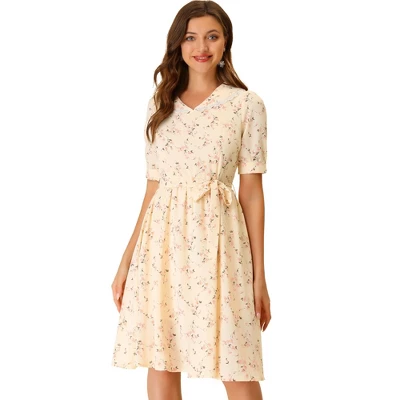 Allegra K Women's Vintage Floral Peter Pan Collar High Waist Puff Sleeve A-line Flowy Midi Dress 12 Allegra K Women's Vintage Floral Peter Pan Collar High Waist Puff Sleeve A-line Flowy Midi Dress - Image 10